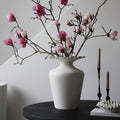 Matte White Ceramic Ruffled Rim Vase with Pink Magnolias