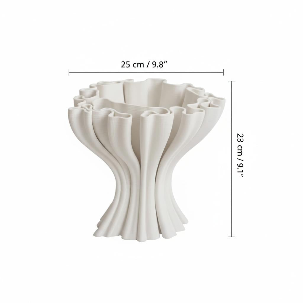 Dimensions diagram of white ceramic wave vase