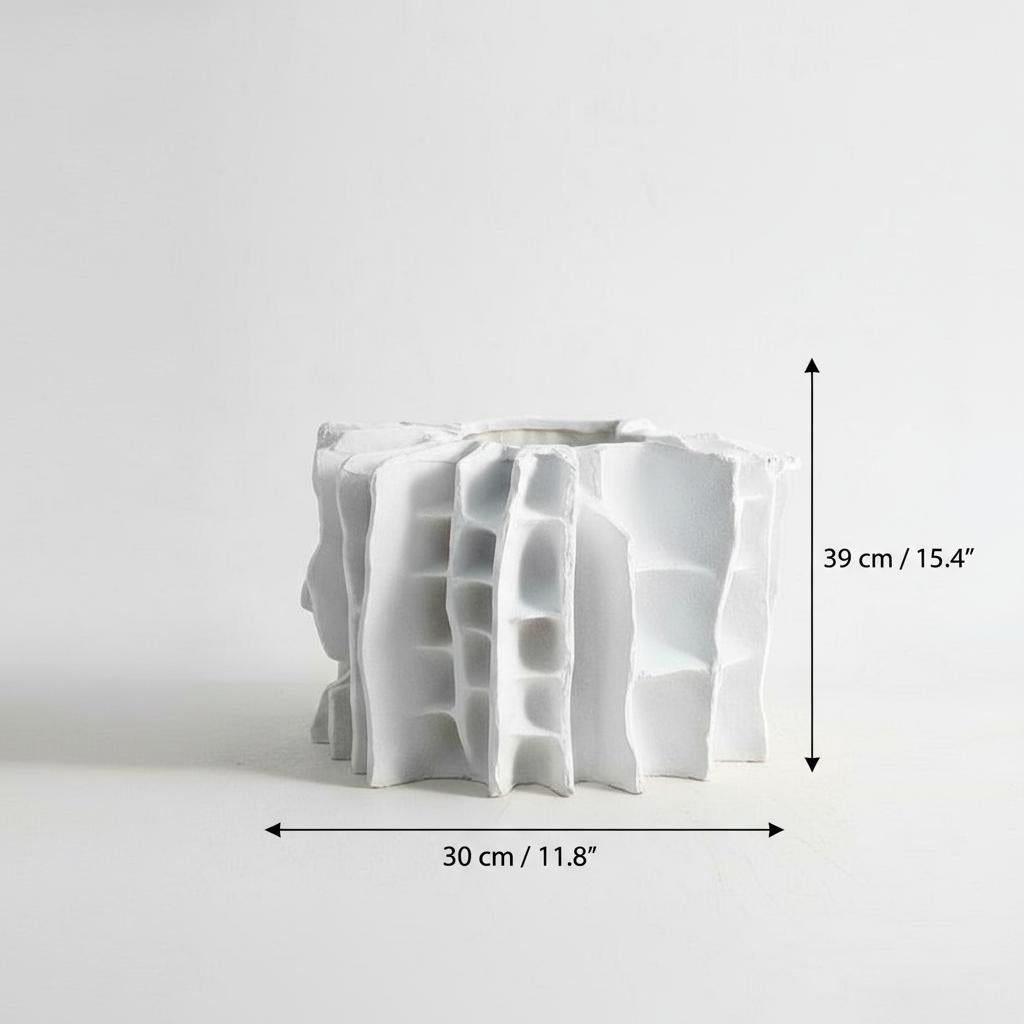 Large finned ceramic vase dimensions 30cm width 39cm height