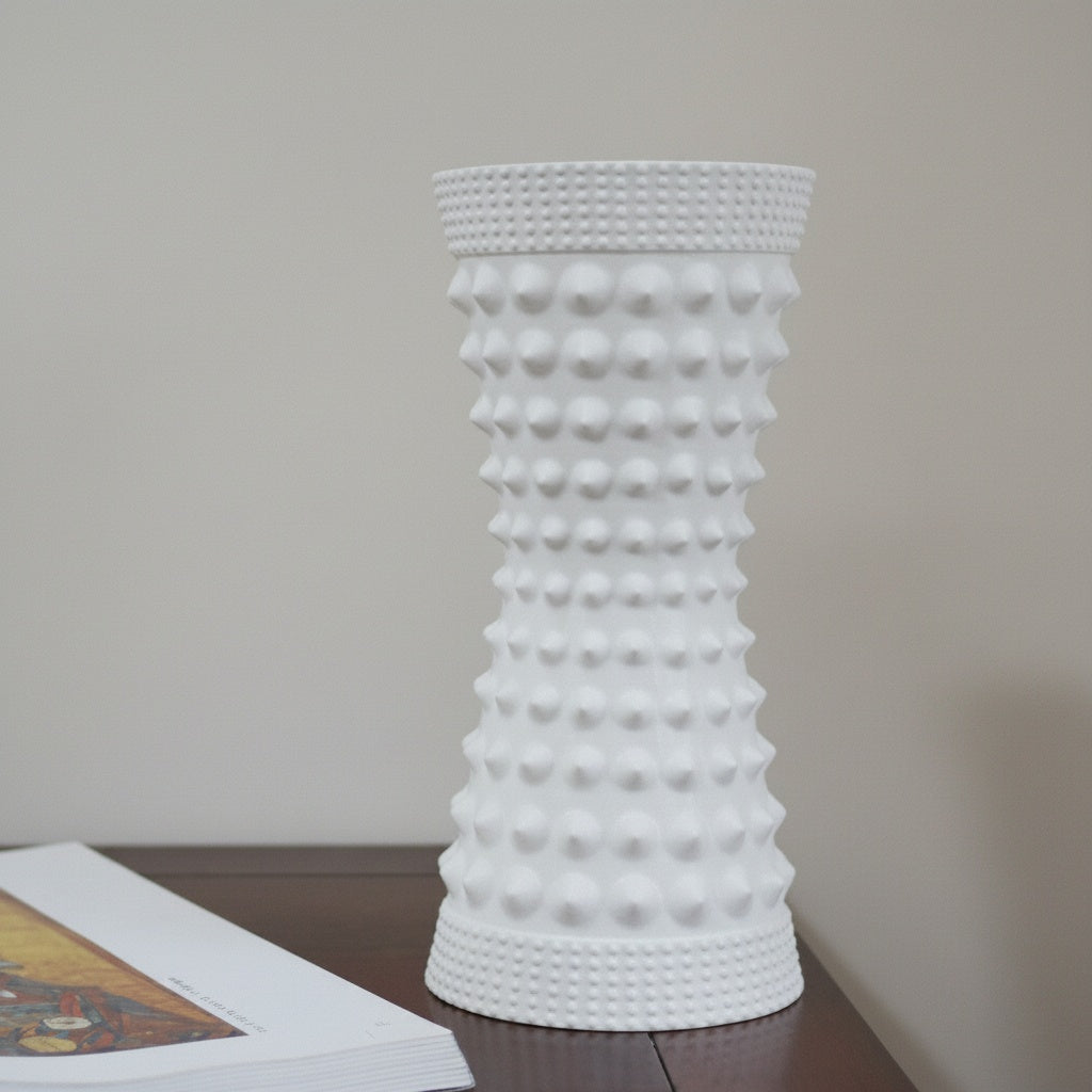 Matte White Ceramic Textured Hourglass Vase