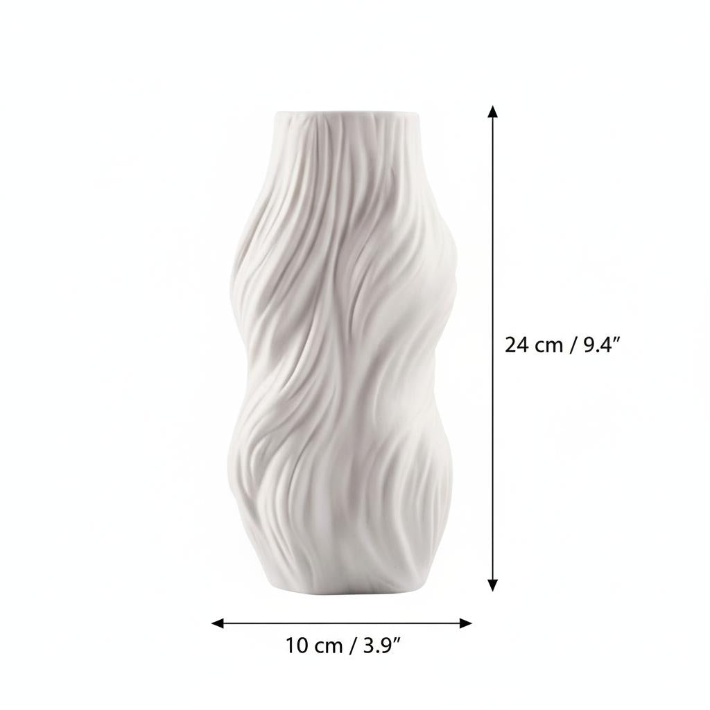Back view of white wave ceramic vase