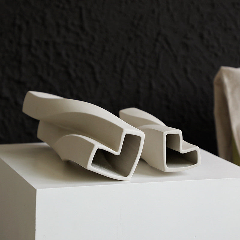 Top down view of geometric ceramic vase opening