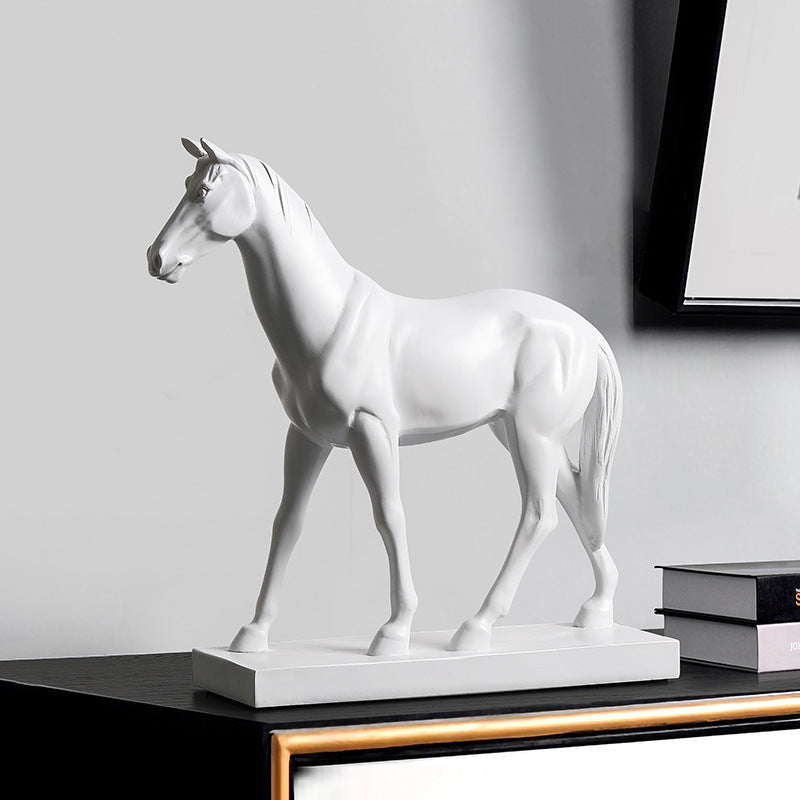 Angled front view of modern white horse figurine