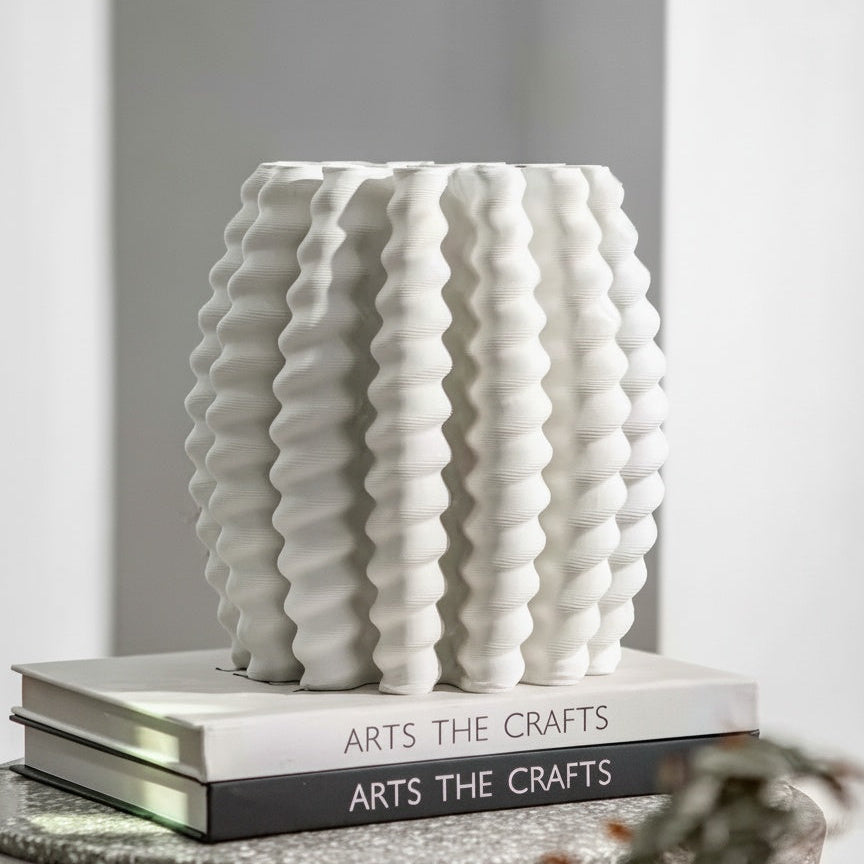 Matte White Ribbed Vase