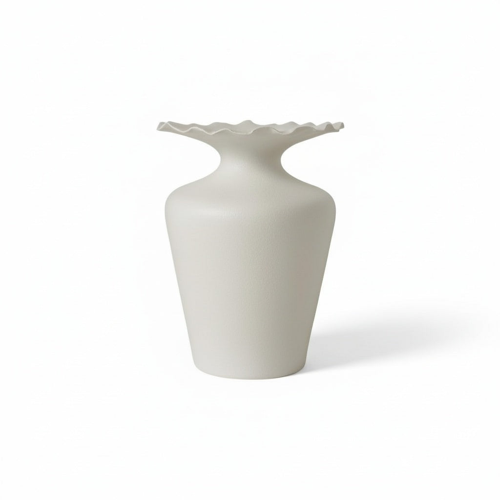 Matte white scalloped ceramic vase