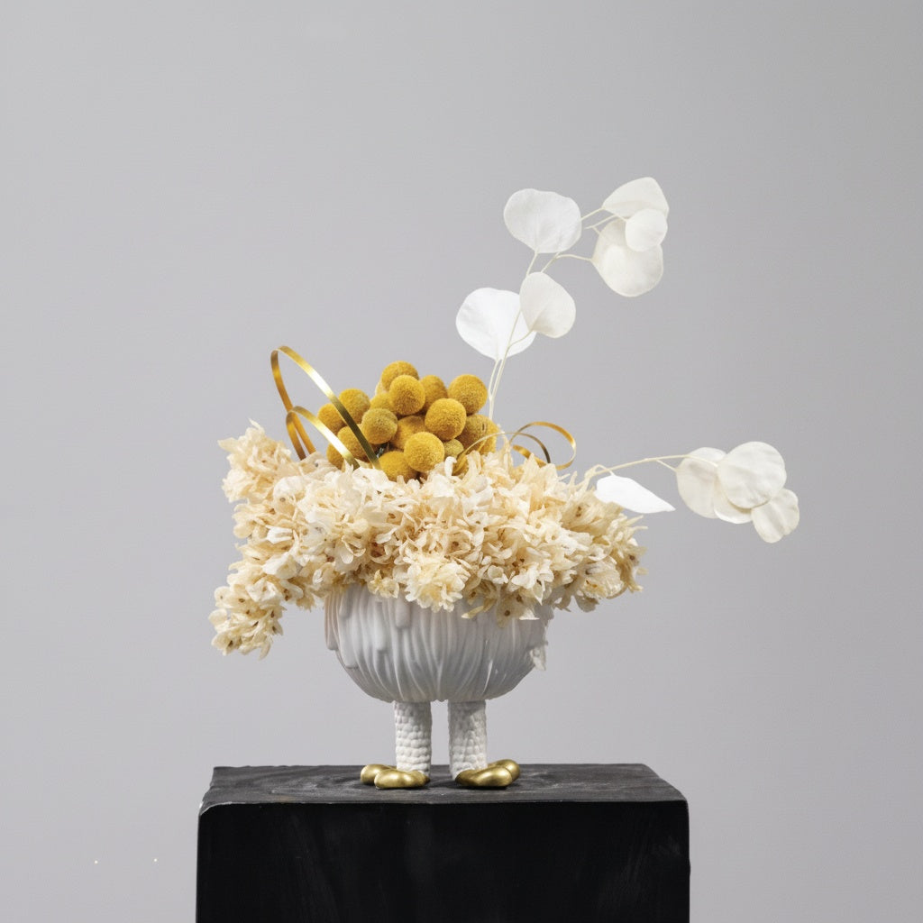 Matte White Sculptural Footed Bowl Styled with Florals