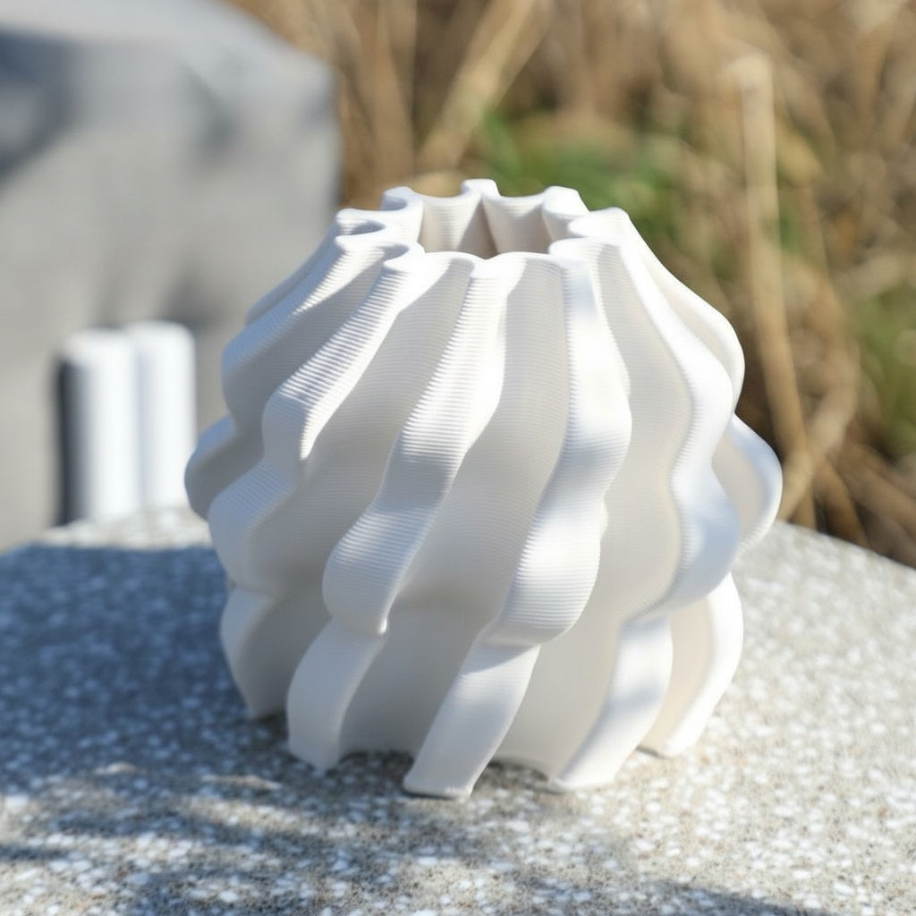 Matte White Wavy Sculptural Vase