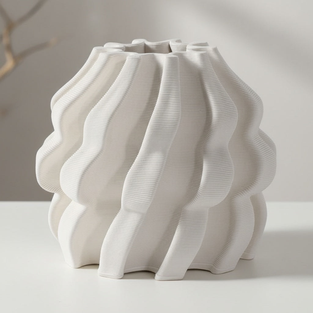 Matte White Wavy Sculptural Vase