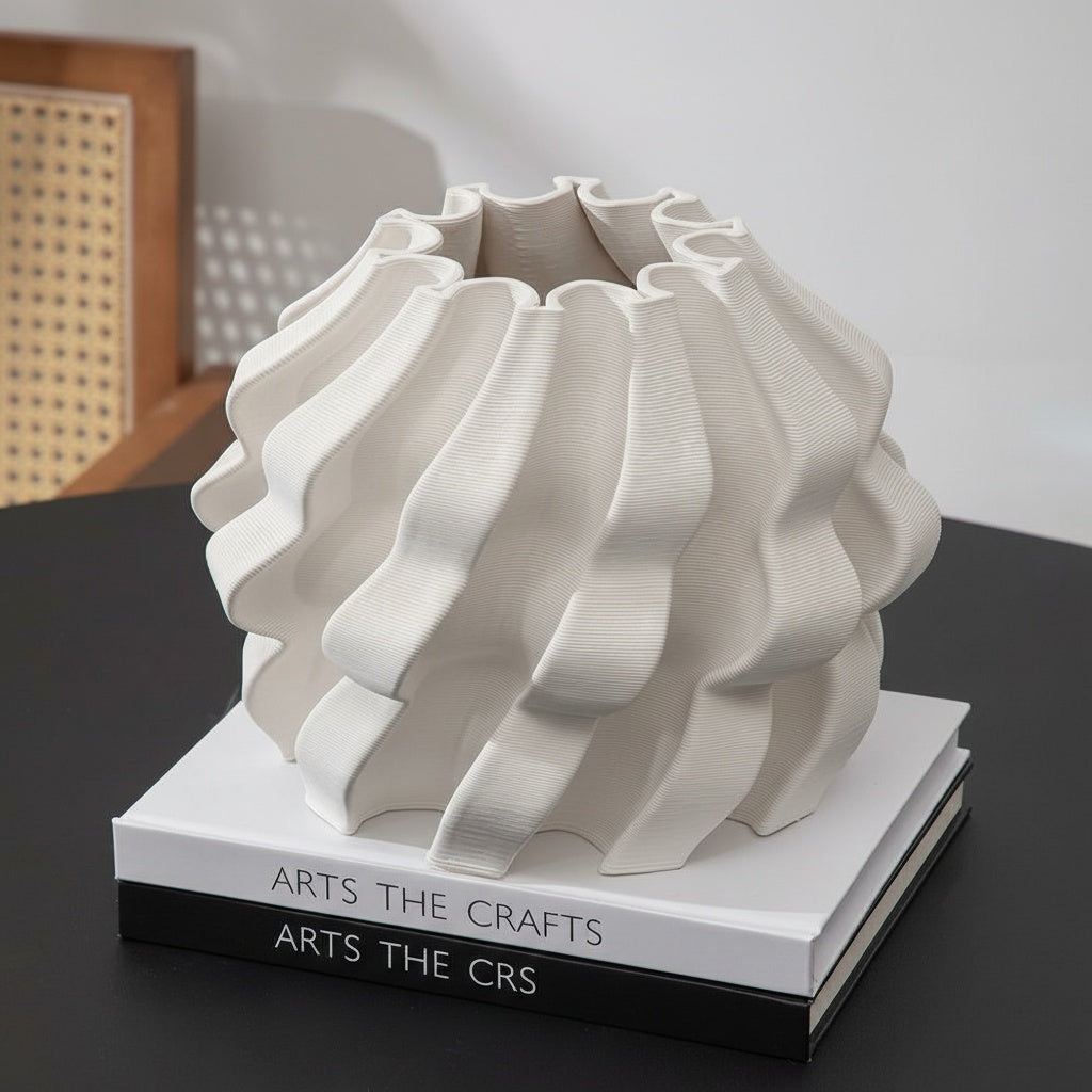Matte White Wavy Sculptural Vase