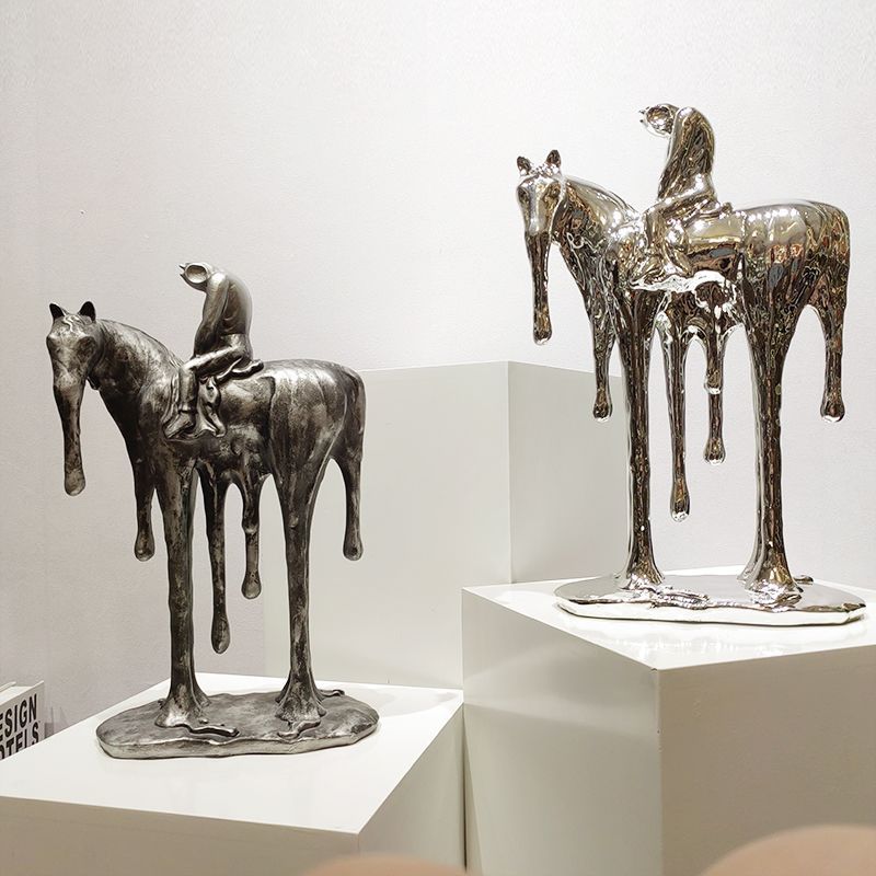 Antique silver finish melting horse sculpture side view