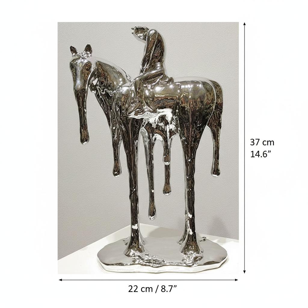 Textured gray melting horse statue front angle