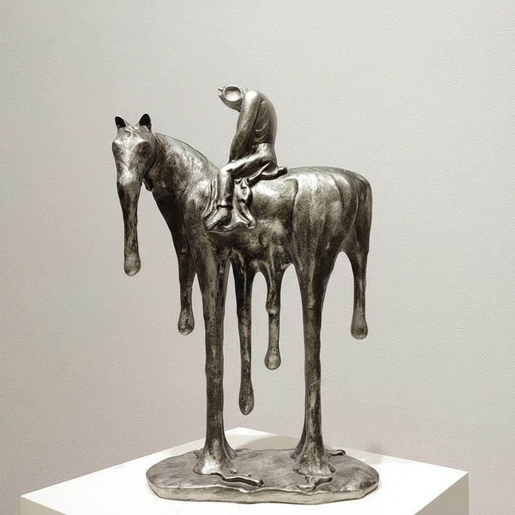 Detailed side profile of antique silver equestrian statue