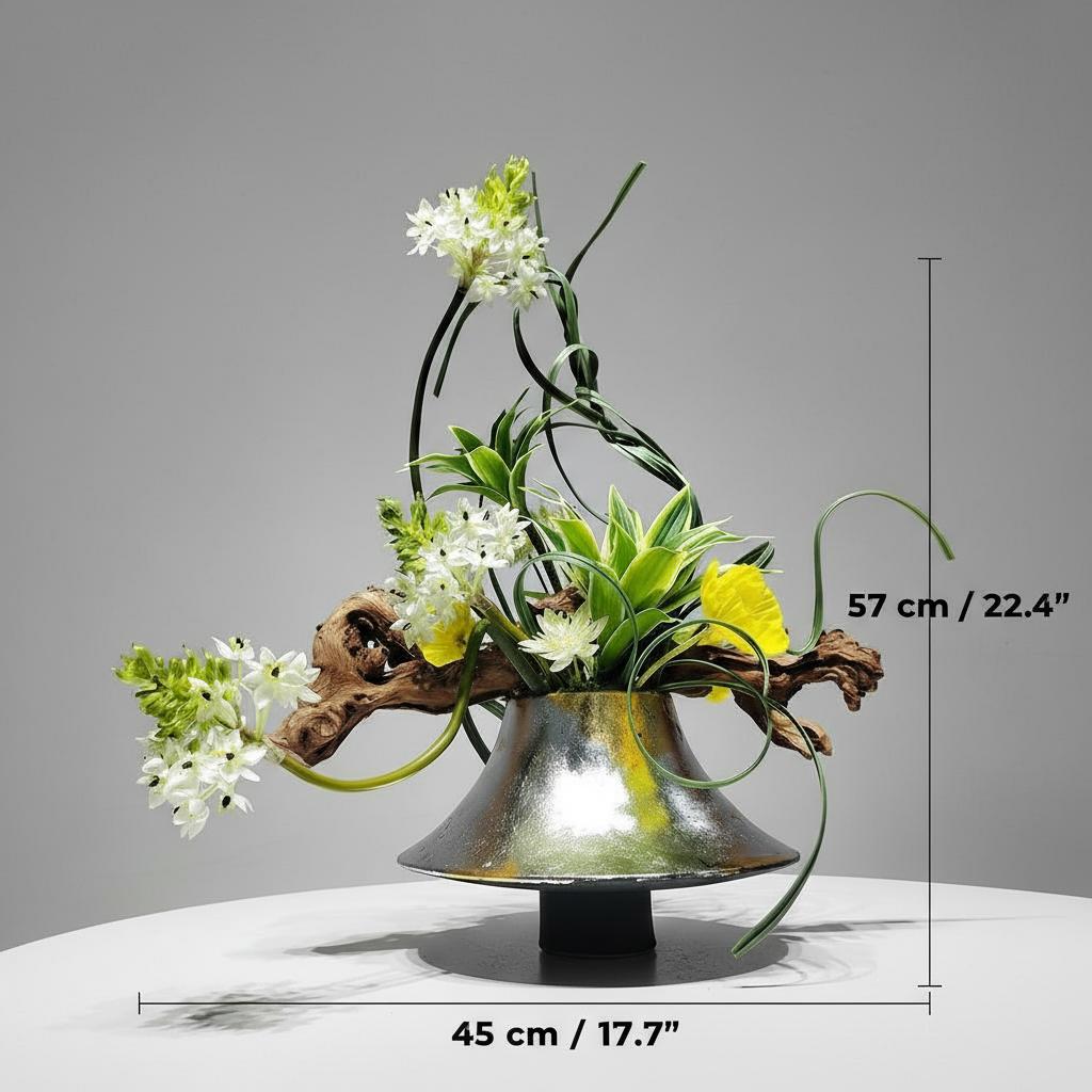 Dimensions of the ikebana arrangement showing height and width