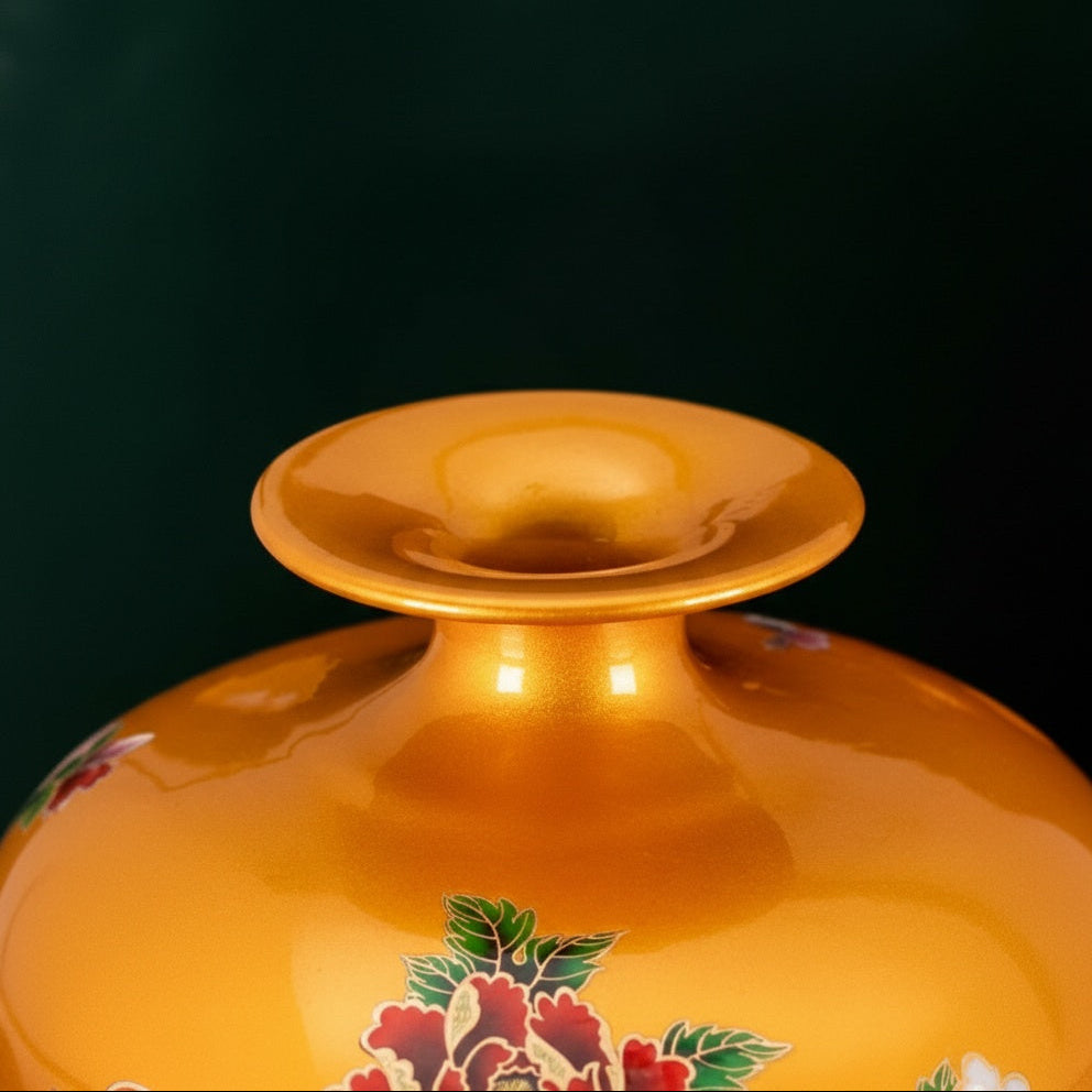 Metallic Gold Floral Ceramic Baluster Vase Neck Detail