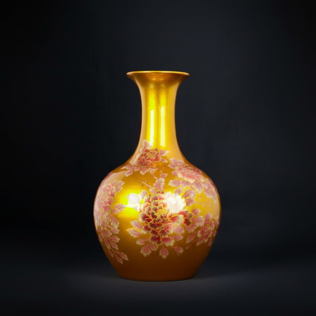 Metallic Gold Floral Ceramic Vase