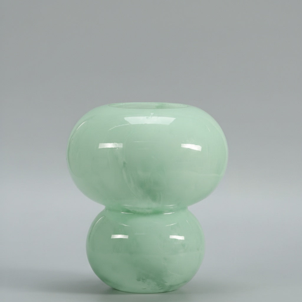 Mint green glass double sphere vase front view