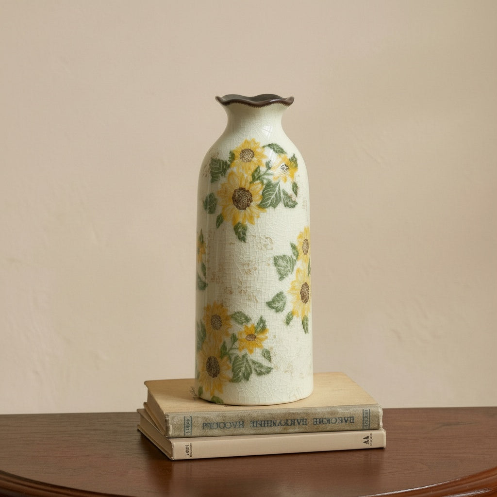 Mosaic Ceramic Sunflower Cylinder Vase