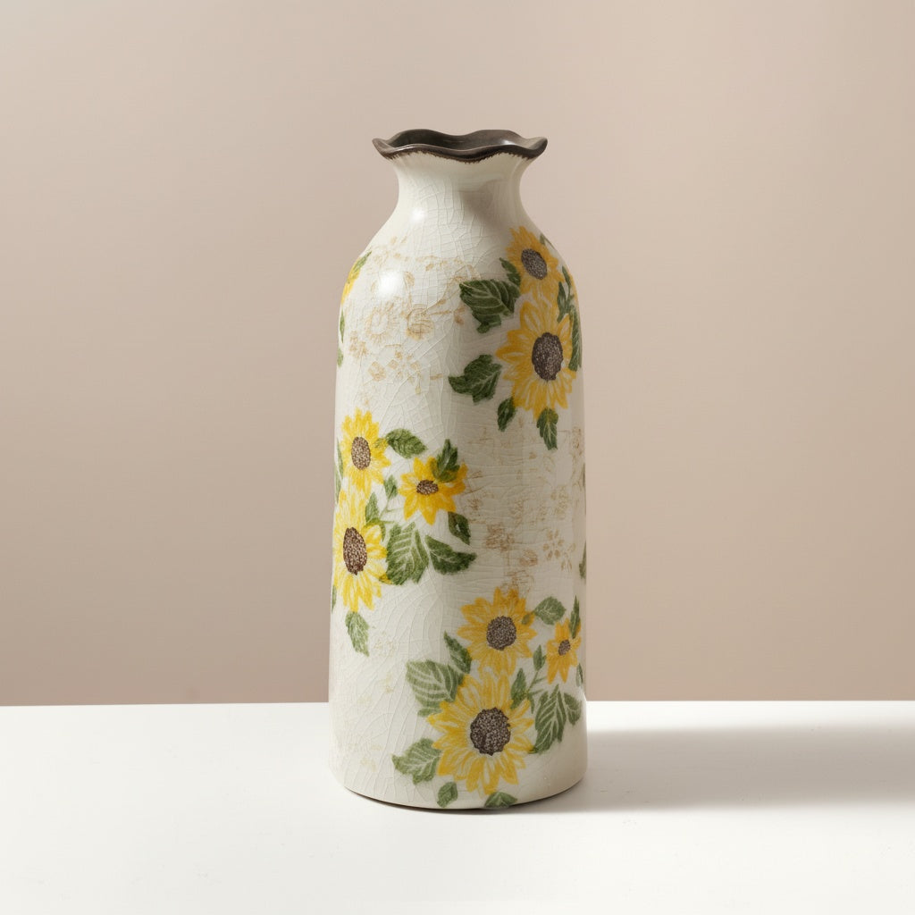 Mosaic Ceramic Sunflower Cylinder Vase