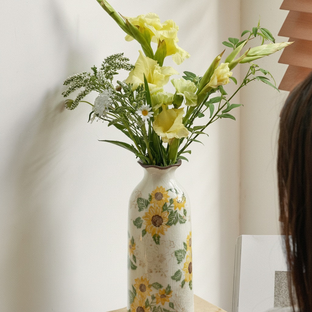 Mosaic Ceramic Sunflower Cylinder Vase