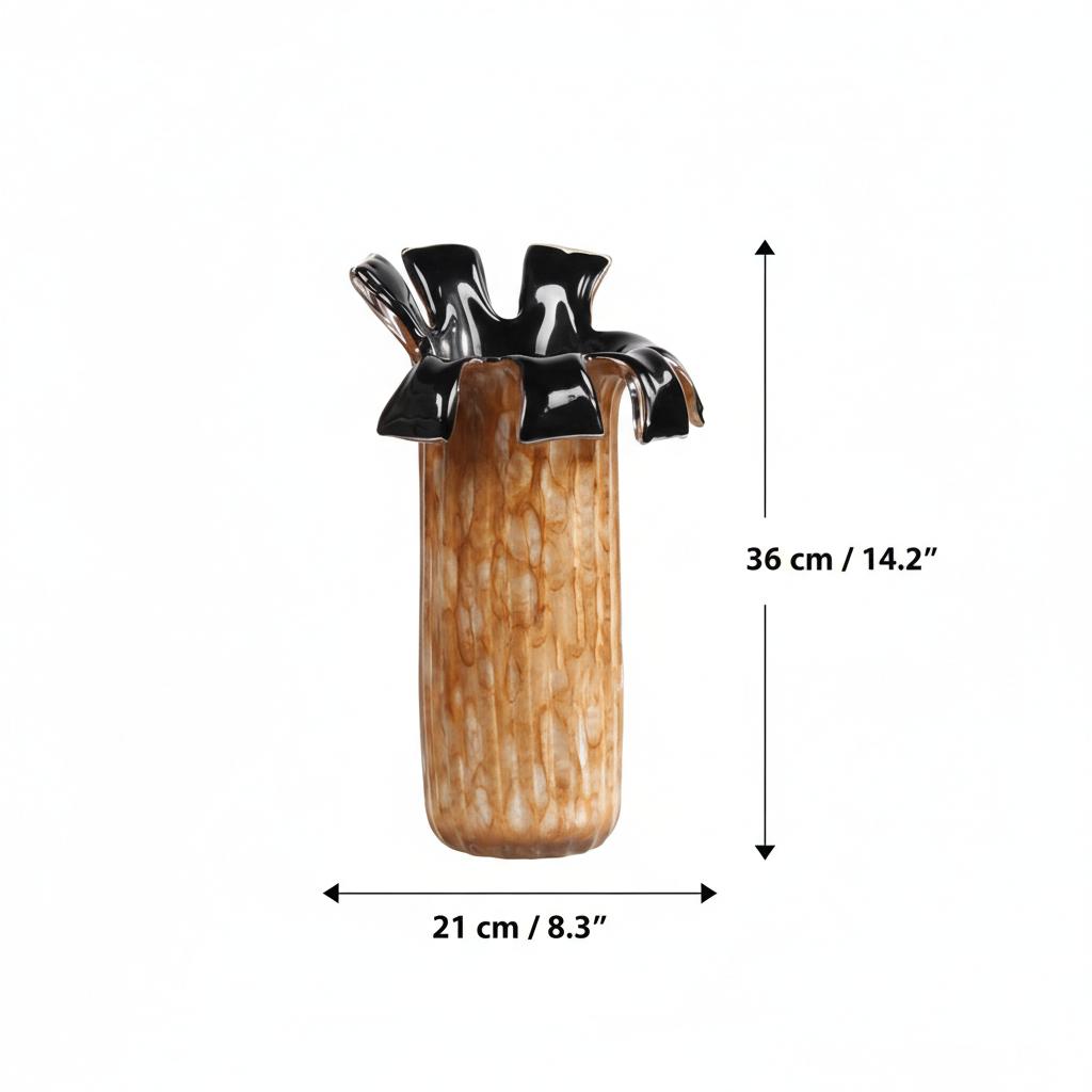 Dimensions of large mottled amber ceramic vase