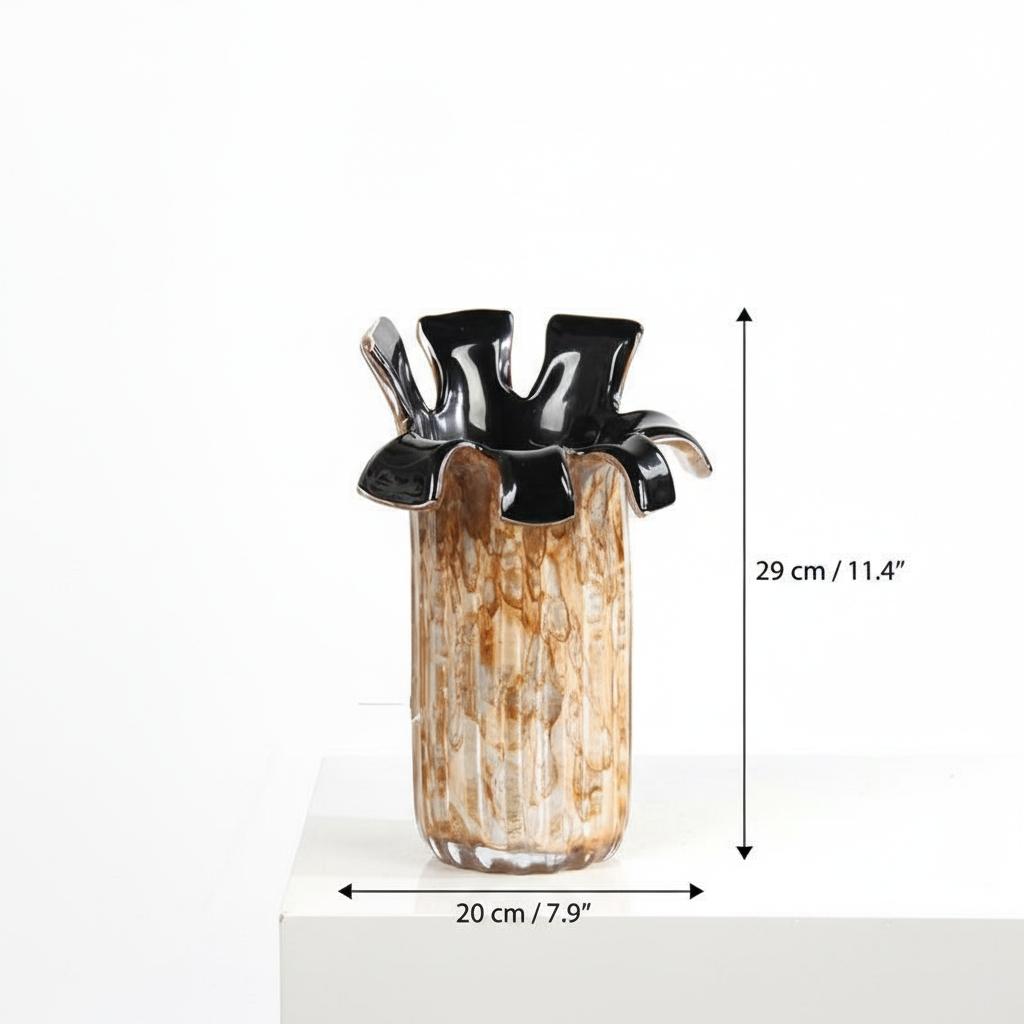 Dimensions of medium mottled amber ceramic vase