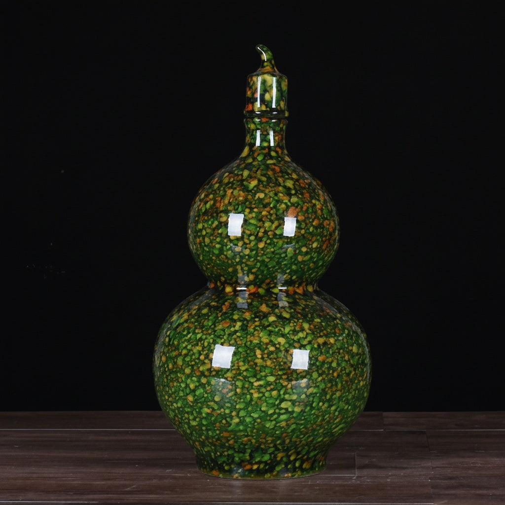 Mottled Green Ceramic Double Gourd Decanter