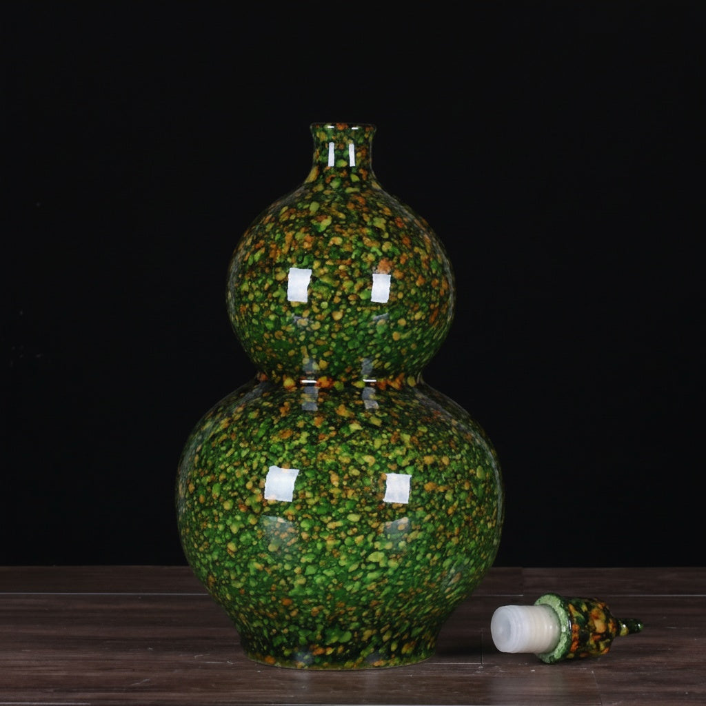 Mottled Green Ceramic Double Gourd Decanter