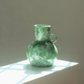 Mottled Green Glazed Ceramic Vase with Handle Front View