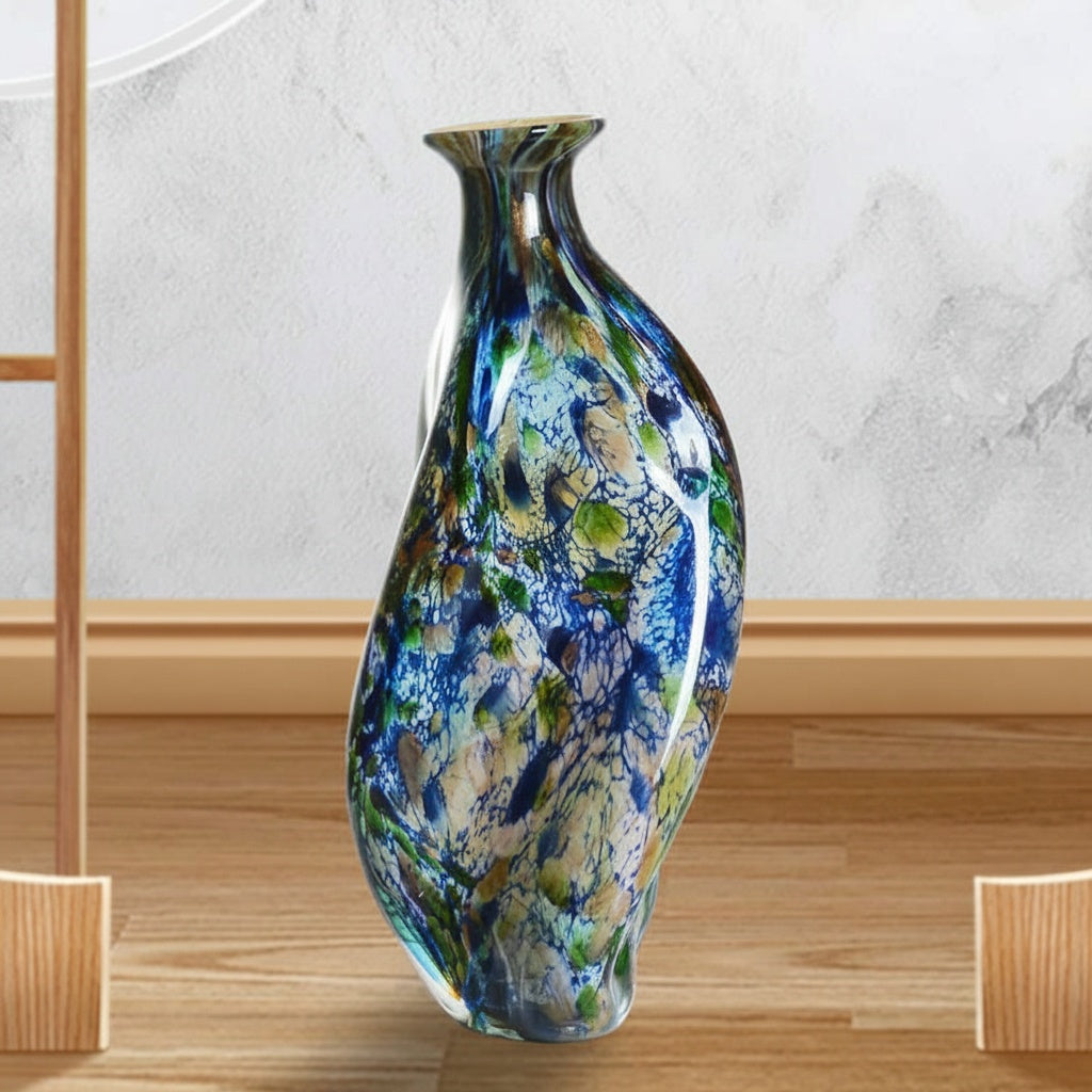 Multicolor Art Glass Sculptural Vase Room Setting