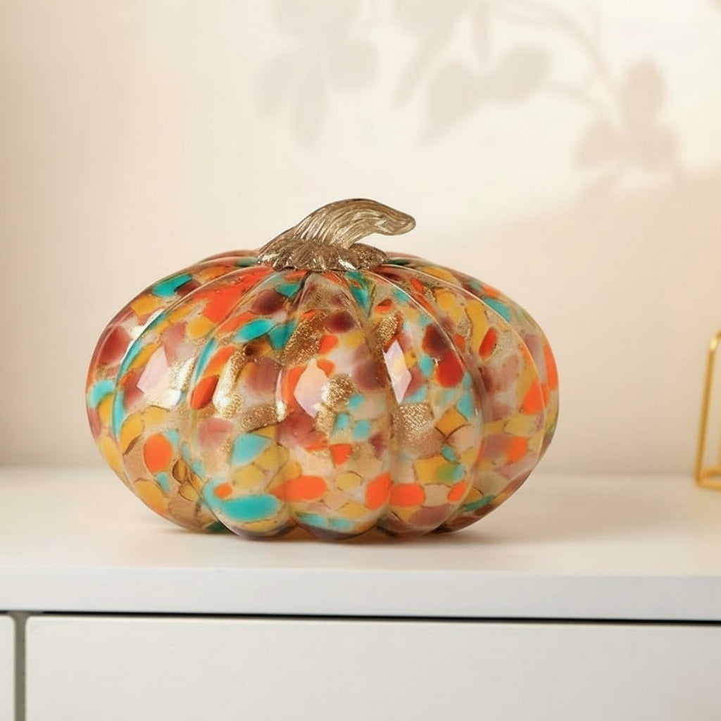 Multicolor Blown Glass Pumpkin Sculpture
