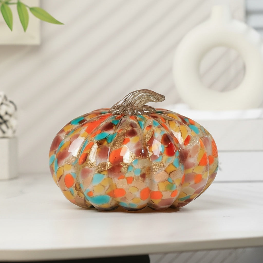 Multicolor Blown Glass Pumpkin Sculpture