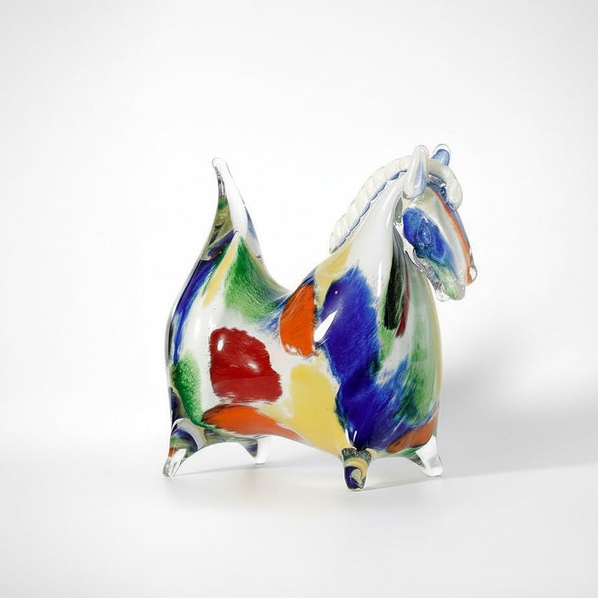 Multicolor Glass Horse Sculpture