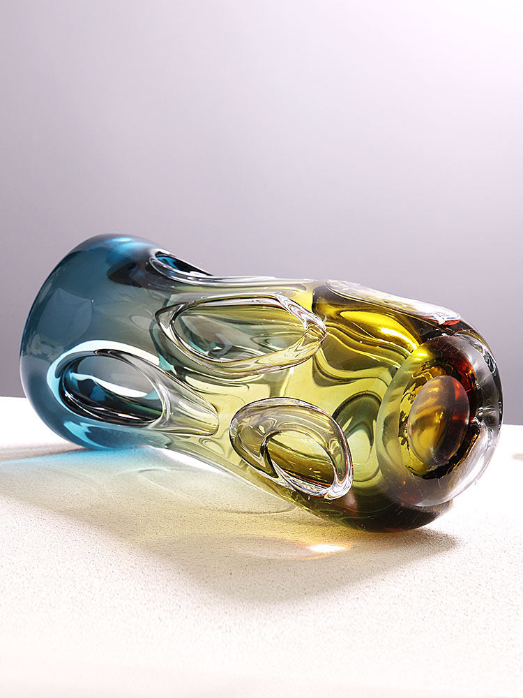 Detail shot of the amber glass base and lower indentations