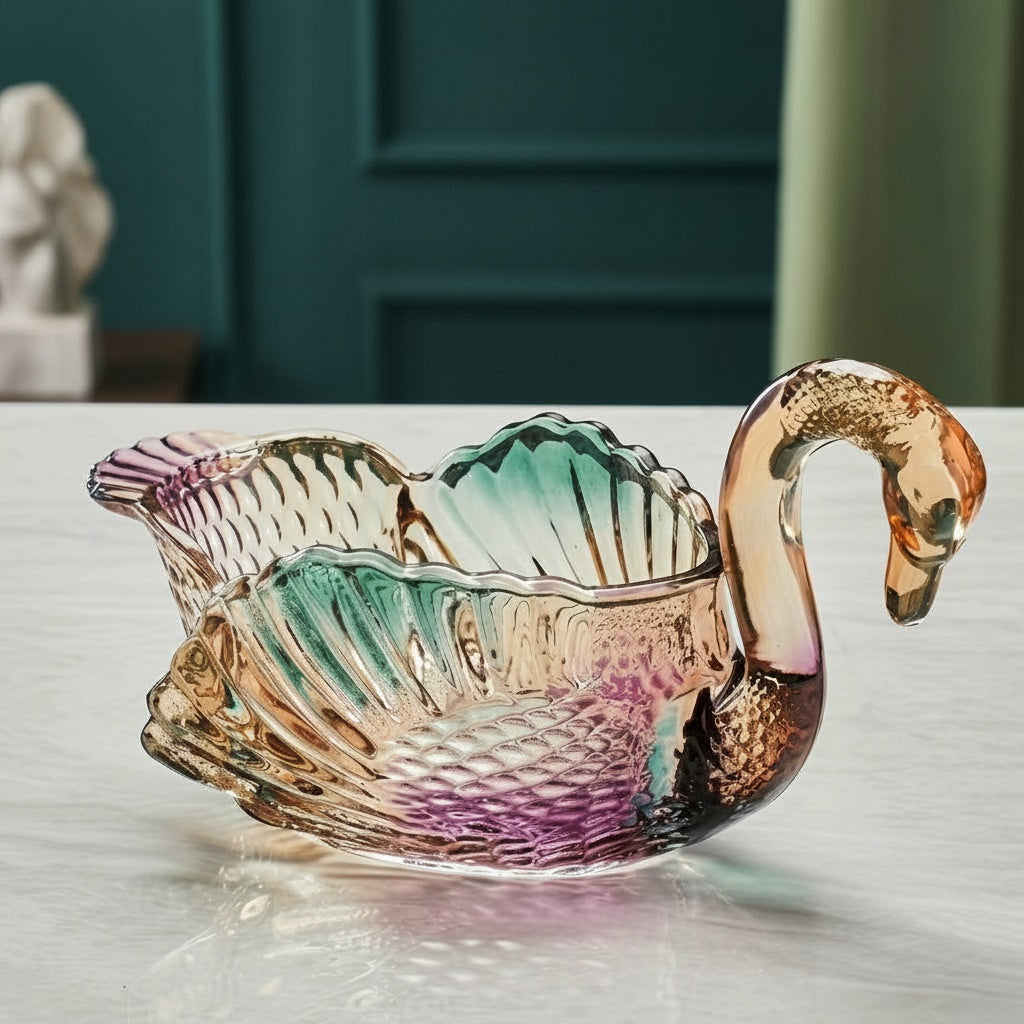 Multicolored Glass Swan Decorative Bowl