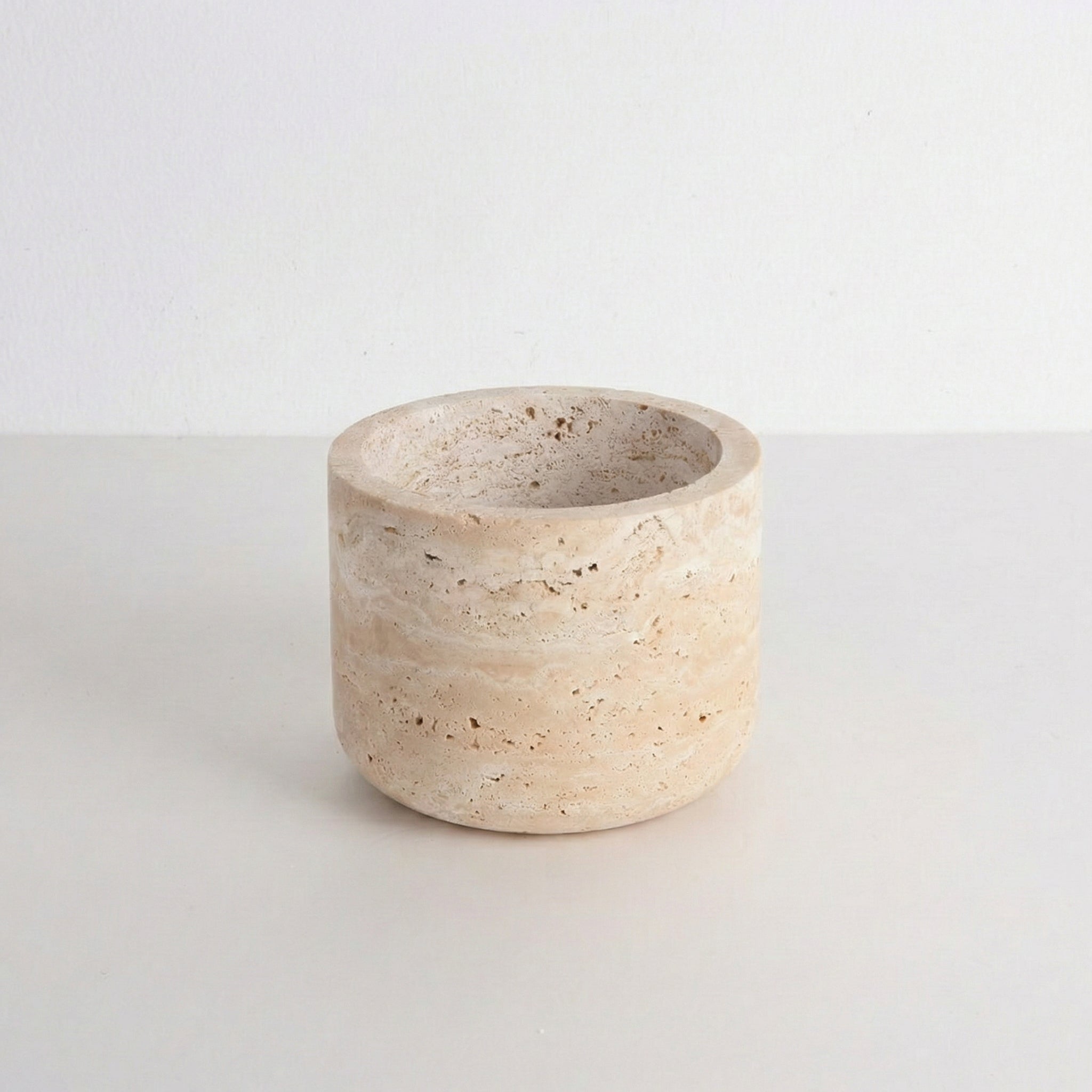 Medium beige cave stone cylinder vessel front view