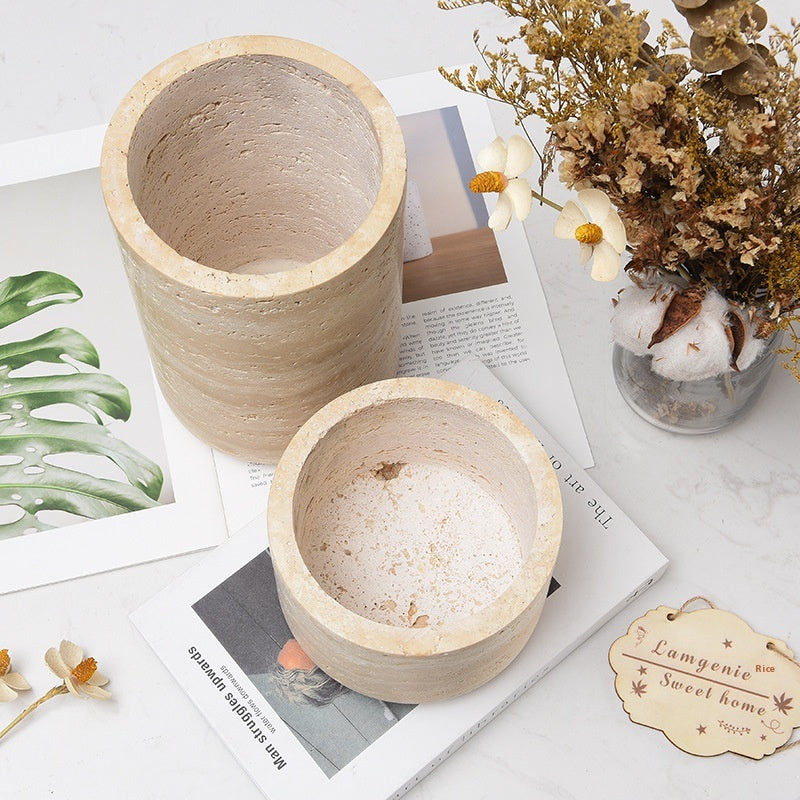 Top view of large and medium stone vases