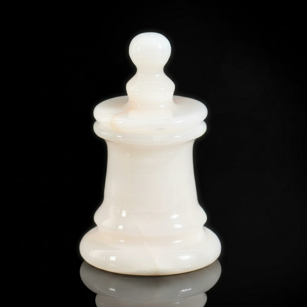 Translucent stone pawn decorative jar against dark background