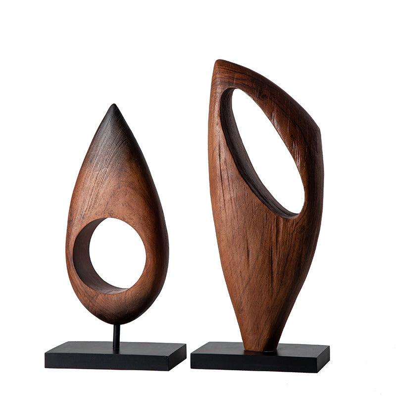 Abstract wood sculpture medium front view