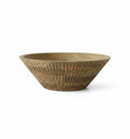 Front view of natural wood fluted serving bowl