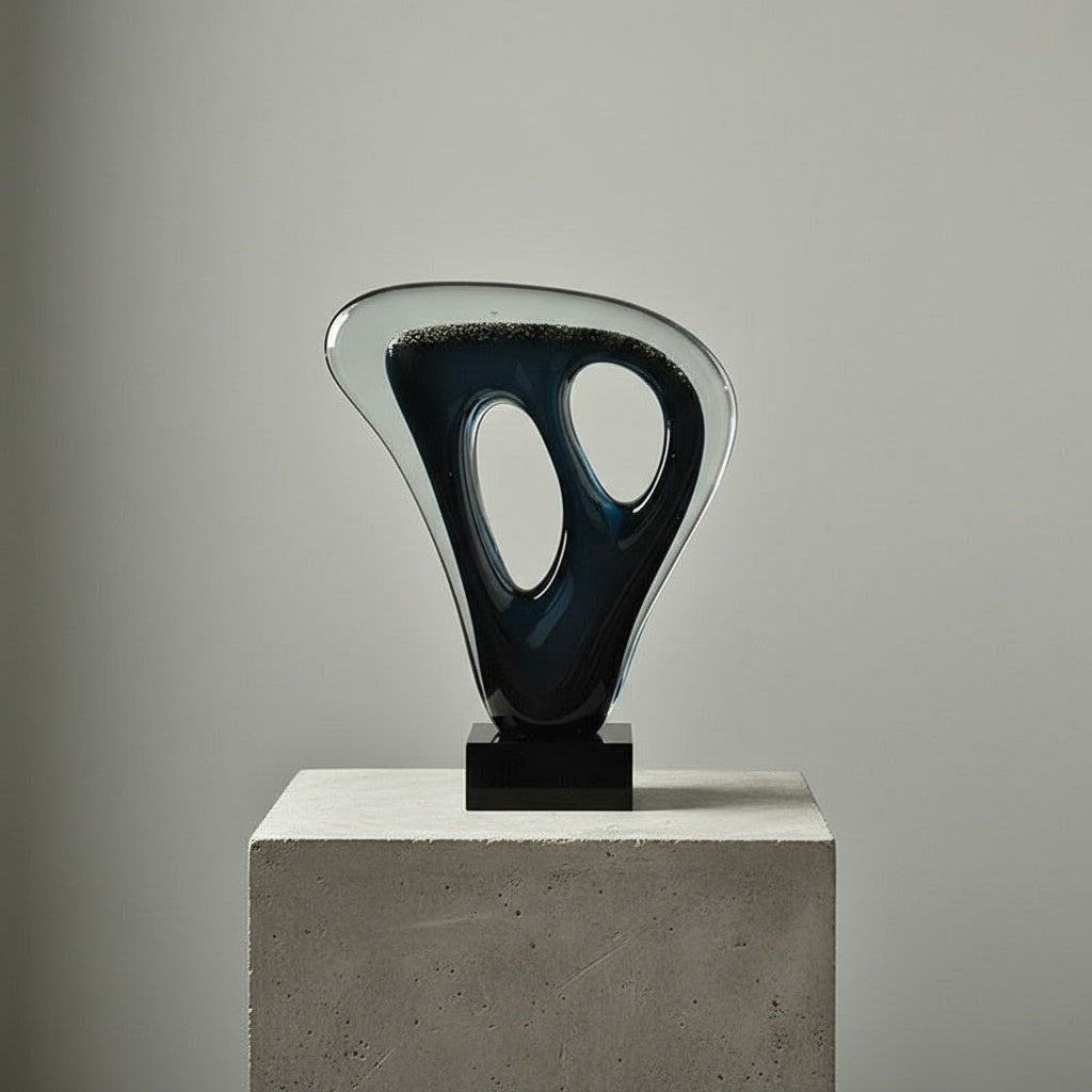 Detail of medium abstract glass sculpture front view