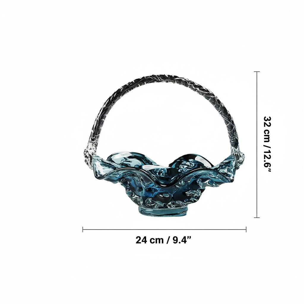Dimensions diagram showing height and width of glass basket