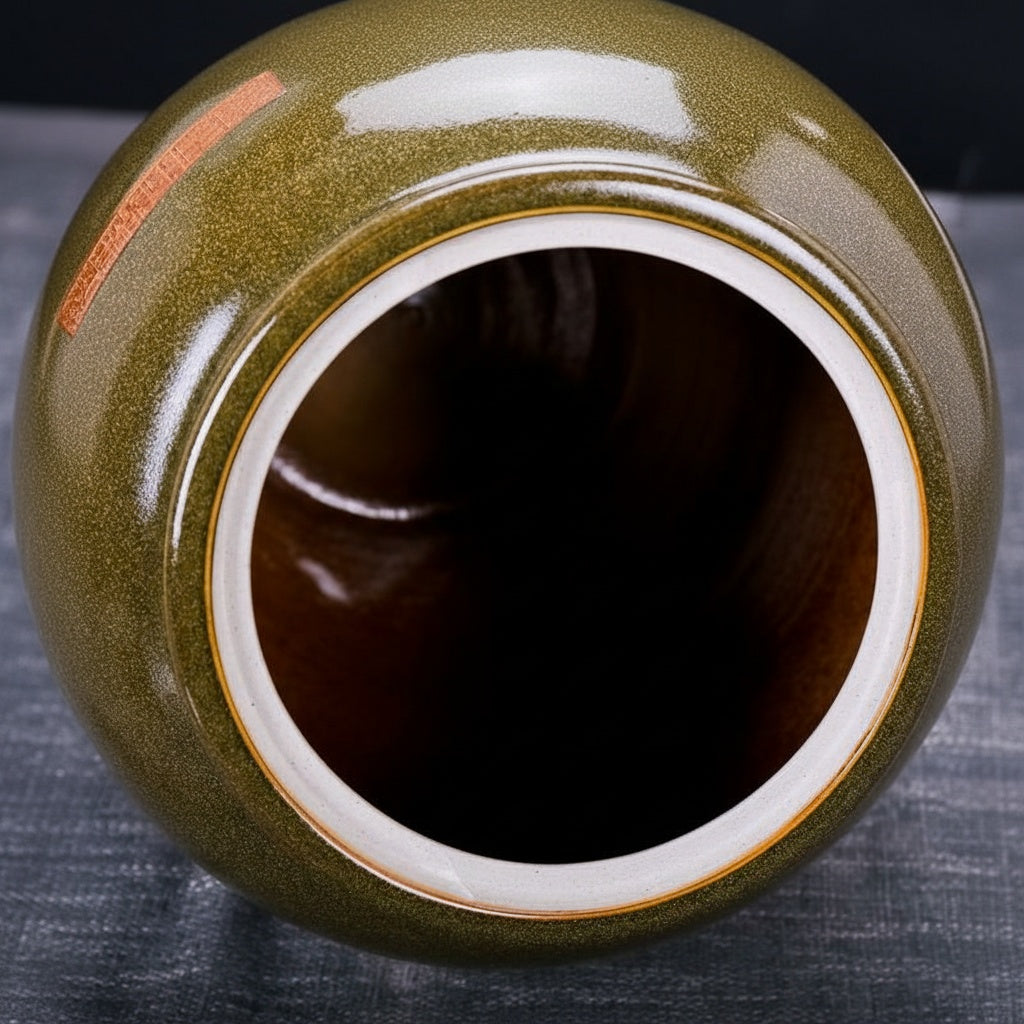 Olive Ceramic Lidded Storage Jar