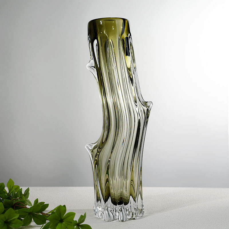 Side angle of textured organic glass vase