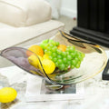 Brown ombre glass wave pedestal bowl with fruit