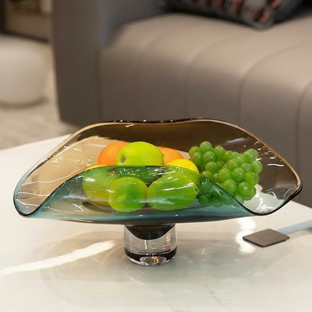 Green ombre glass wave pedestal bowl side view