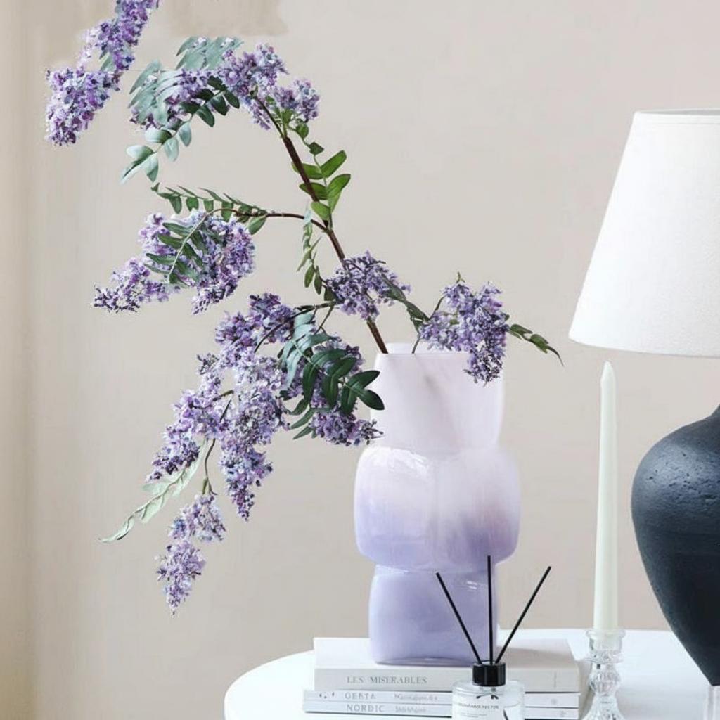 Lifestyle shot of purple totem vase in modern setting
