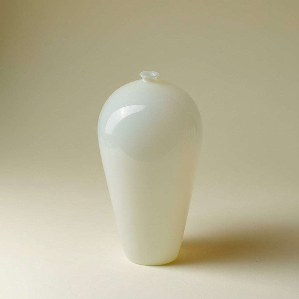 Opaline glass teardrop bud vase in milky white