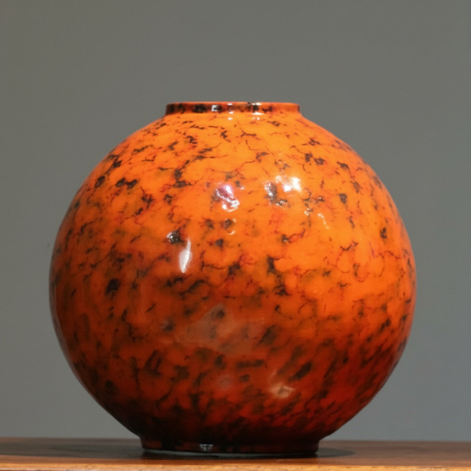 Orange Patterned Ceramic Spherical Vase