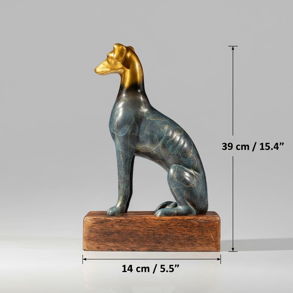Dimensions diagram showing height and width of the sculpture