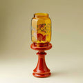 Painted Amber Glass & Ceramic Pedestal Candle Holder